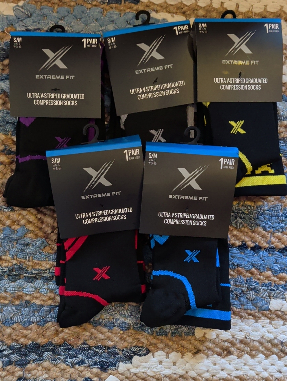 Men’s Compression Socks - Black with Blue, Red, Pink, Purple & Yellow Accents